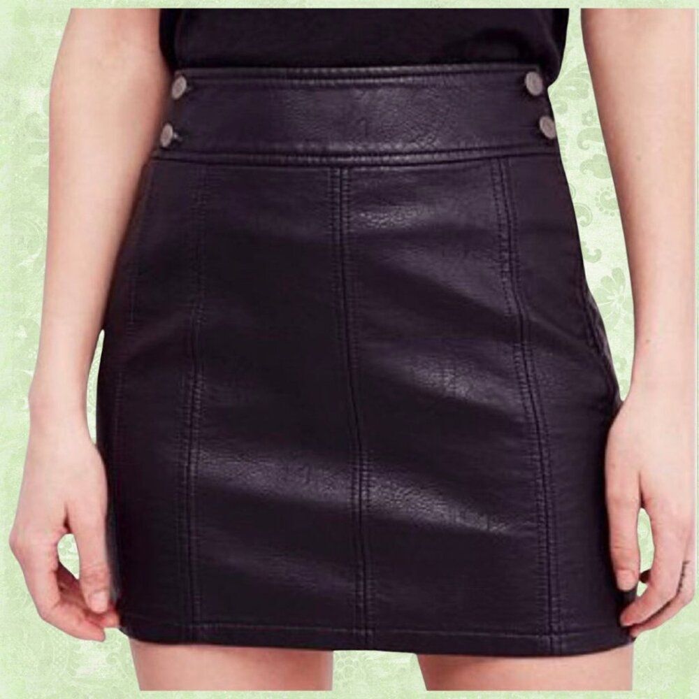 Free People Faux Leather Women's Skirt Size 2 Black